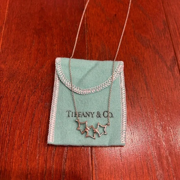 Auth Tiffany & Co. 925 Sterling Silver Triple Open Star Pendant Necklace 16" - Picture 10 of 11